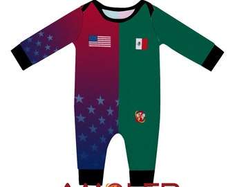 Half United States (USA) - Half Mexico Amolep AOP Rugby Long Sleeve Baby Bodysuit Romper