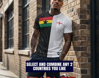 Binational Half and Half Dual Flag Unisex Rugby Jersey Personalisable and Customisable (Select any 2 Countries)