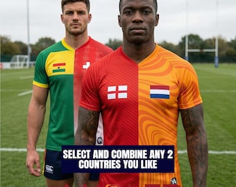 Custom Dual Flag Rugby Jersey • Binational Unisex Shirt • Two Country Sports Top(Customizable and Personalisable)