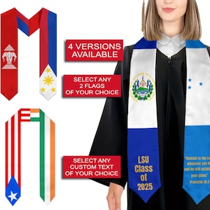 Custom Personalisable with Text Half and Half Dual/Double Nation/Flag Graduation Stoles/Sash