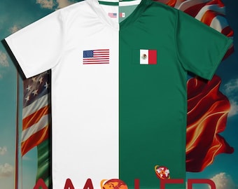 Camiseta unisex personalizable de fútbol binacional Amolep de Estados Unidos (EE. UU.) y México (EE. UU.)