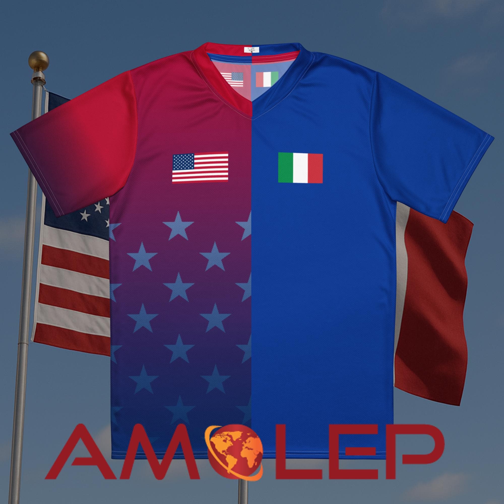新品 SKINS USA国旗デザイン半袖ジャージ SITIP イタリア製 XL USA Italy Split Binational Unisex Soccer Jersey – Half American