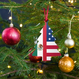 Personalized Real Wood Double Flag Tree Ornament