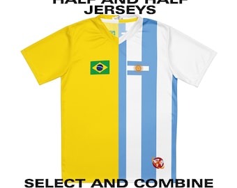 Half and Half Customizable Amolep Multinational Unisex Binational football /soccer Jersey