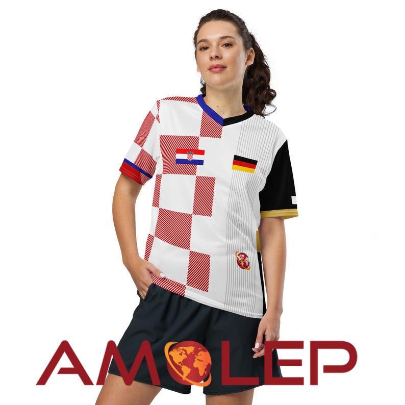 Camiseta de fútbol unisex Amolep Multinacional Binacional, mitad Croacia y mitad Alemania imagen 6