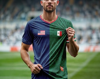 Half United States (USA) and Half Mexico Amolep Binational football/soccer Unisex Jersey– Dual National Team Shirt