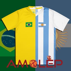 Half Argentina and Half Brazil Amolep Multinational Binational Unisex football /soccer Jersey