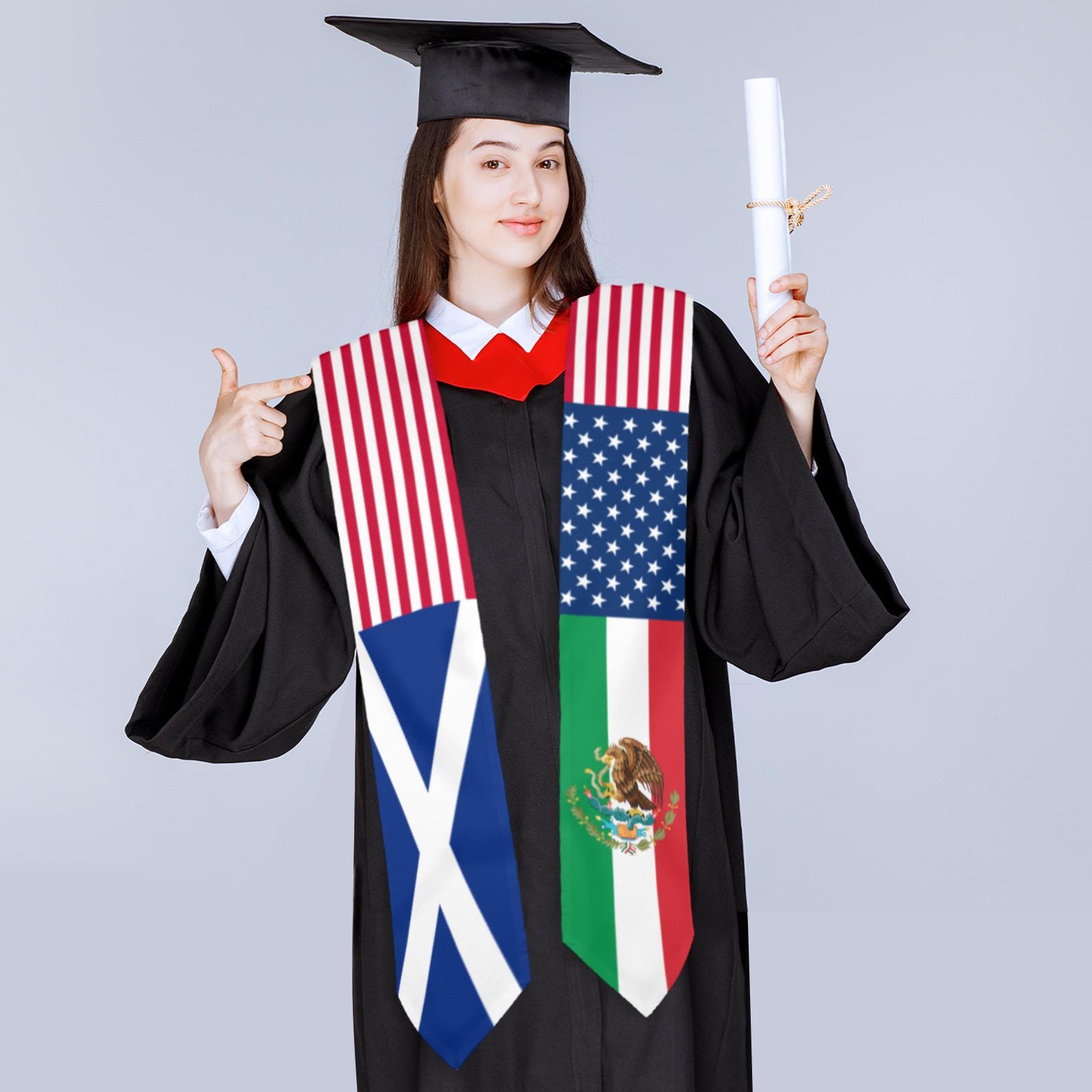 Custom Personalizable Triple Nation/Flag Graduation Stoles/Sash (Budget Version)