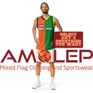 Unisex Double/Combo Flag Half and Half Basketball Jersey Top - Customizable (Select any 2 Countries of your choice)