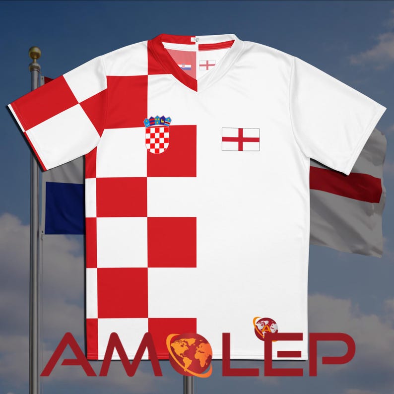 Camiseta de fútbol unisex binacional mitad Croacia mitad Inglaterra imagen 1