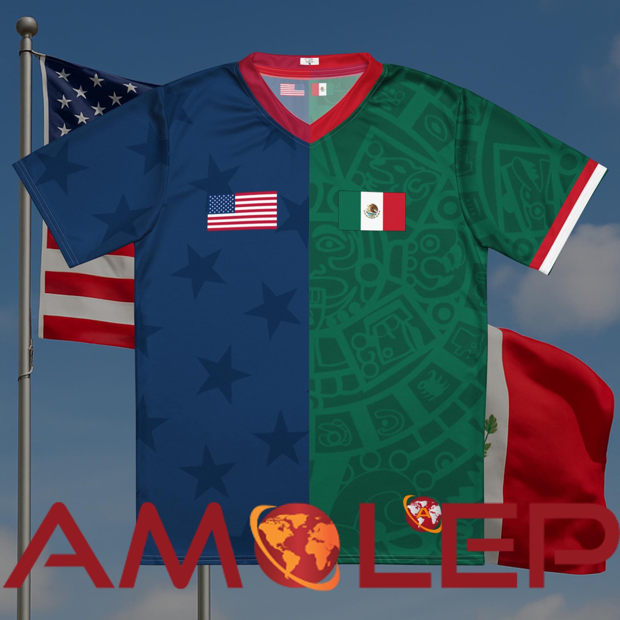 Half United States (USA) - Half Mexico Amolep Binational Unisex Soccer/Football Jersey (Personalisable)