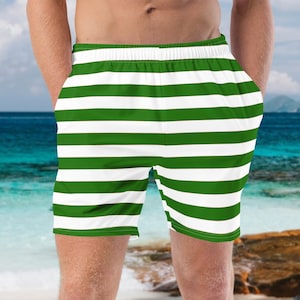 Heren zwembroek groen gestreepte heren shorts strand badmode surfen zwemmers zomer cadeau voor echtgenoot bijpassende outfit familie vakantie