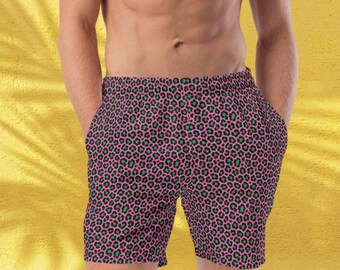 Short met dierenprint, roze zwembroek, geruite zwemkleding voor heren, heren strandzwemmers, cadeau voor vriend, cadeau voor vader