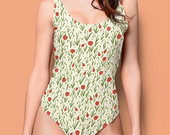 Badpak uit één stuk, bloemenzwempak, zwemmer tulpsneeuwklokje, botanische badkleding, badpak uit één stuk, strandoutfit, maillot dames