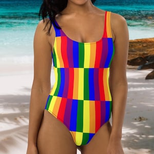Onepiece swimsuit, Rainbow swimming costume, LGBTQ swimmers, Geometric swimwear, LGBT+ One-piece bathing suit, Vacation outfit Pride maillot