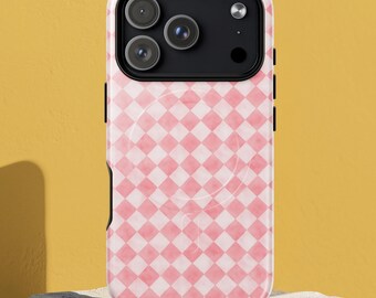 Geruit MagSafe roze iPhone-hoesje