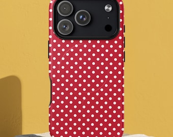 iPhone-hoesje rode polkadot, MagSafe-compatibele telefoonhoes, leuk retro-vlekpatroon, beschermende matte hoes voor iPhone 17, 16, 15 of 14