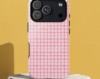 iPhone-hoesje voor liefhebbers van cheques, telefoonhoesje bijpassende outfit, retro ruitjes iphone-hoesje, roze en wit ruitjes telefoonhoesje, cadeau voor vrouw