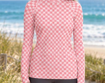 Pink Watercolour Checkered Women's Rash Guard