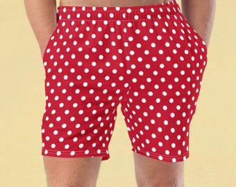 Bañador de lunares para hombre, Bañador rojo y blanco, Bañador de lunares para hombre, Bañador de playa para hombre, Regalo para novio, Regalo para padre