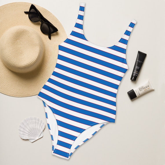 Horizontal striped one piece swimsuit outlet