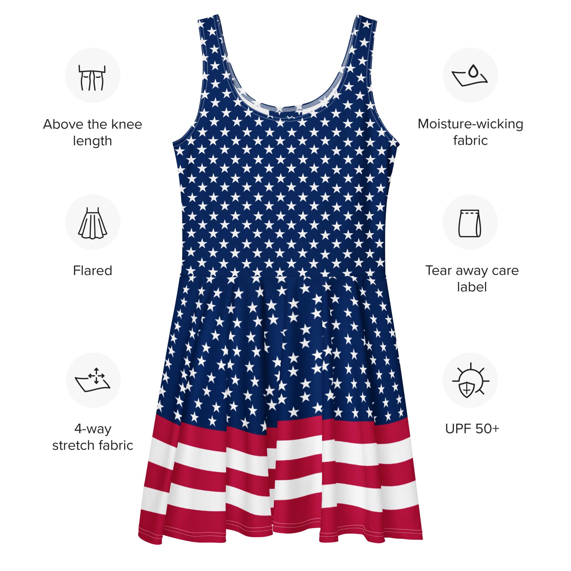 Skater Dress American Flag, Patriotic Dress, Summer Fit and Flare