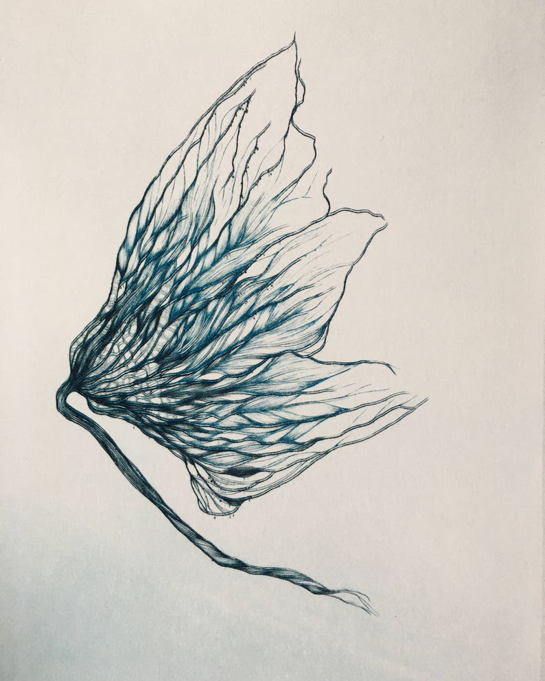 Etching / Original print / dried leaf III / chisel engraving / drypoint image 2