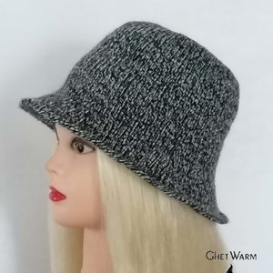 Hand Knit Panama hat. Gray Crochet Women Hat  Brimmed.  Ear warmer. Head accessory. Mother&#39;s day gift. Girl Beanie hat. Winter Helmet.