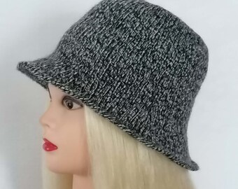 Hand Knit Panama hat. Gray Crochet Women Hat  Brimmed.  Ear warmer. Head accessory. Mother's day gift. Girl Beanie hat. Winter Helmet.