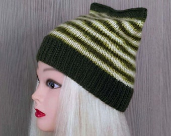 Wool knitten woman hat with Cat ear. Warm Hat Beanie Girls. Crochet Hat. Gift for girls. Head Accessories. Ear warmer.