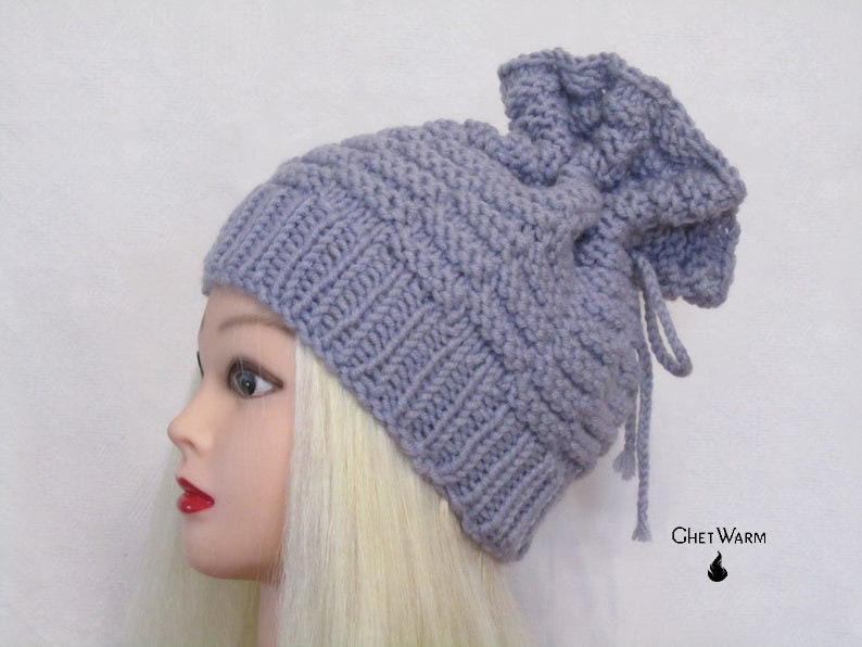 Wool Handmade Knitten Hat Transformer Scarf. Hair Bows. Gray Women Hat Transformer. Head Accessories. Ear Warmer. Winter Headdress. image 2