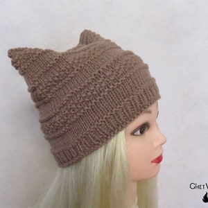 Hat with Ears cat Coffee Color With Milk. Woman's Knit Hat. Crochet Cat Hat. Cat Ear Headband. Gift for woman and girl. Cheap knitten hats