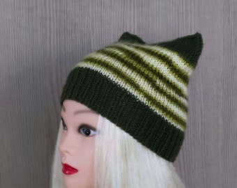 Wool warm woman hat with Cat ear. Knitten Hat Beanie Girls. Crochet Hat. Gift for girls. Head Accessories. Ear warmer.