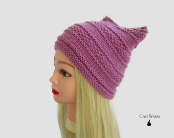 Pink Hat with Ears Cat. Knittted Hats for Women. Crochet Cat Ear Headband. Knitted Hat Ears. Pink Animal Ears Costume. Gift for girl