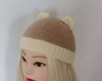 Children's knitted hat with bear ears. Warm hat. Knitted baby clothes.  Knitting for newborns. Beanie Crochet Hat For Baby. Animal ears