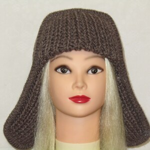 Brown Knitten Warm Winter Hat With Ears. Crochet Unisex Helmet. Woman&#39;s Beanie Hat. Head Accessory. Ear Warmer. Clothes for the head.