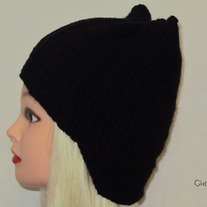 Wool knitten black woman hat with Cat ear. Warm Hat Beanie Girls. Crochet Cat&#39;s ear Hat. Gift for girls. Head Accessories. Ear warmer.