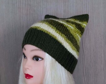 Wool warm woman hat with Cat ear. Knitten Hat Beanie Girls. Crochet Hat. Gift for girls. Head Accessories. Ear warmer.