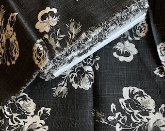 54" wide Heavy Weight Black, White & Gray Cabbage Rose Floral, Price Per Yard, Urban Cottage by Urban Chiks for Moda