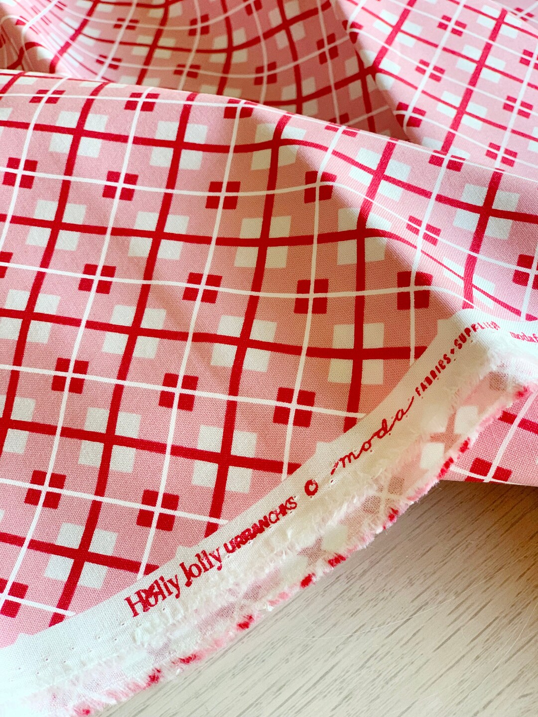 Pink Plaid Fabric, Price per Yard, Holly Jolly Fabric by Urban Chiks