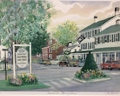 Essex in Spring, Wall art of the Griswold Inn, classic American restaurant in a colonial-style hotel. Destination in historic seaport .