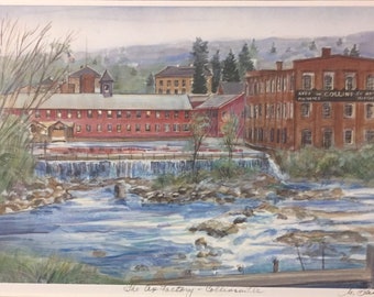 Collinsville Connecticut Ax factory painting , historic mill wall art, gift-sized 11"x14" framable art, Mother’s Day gift!