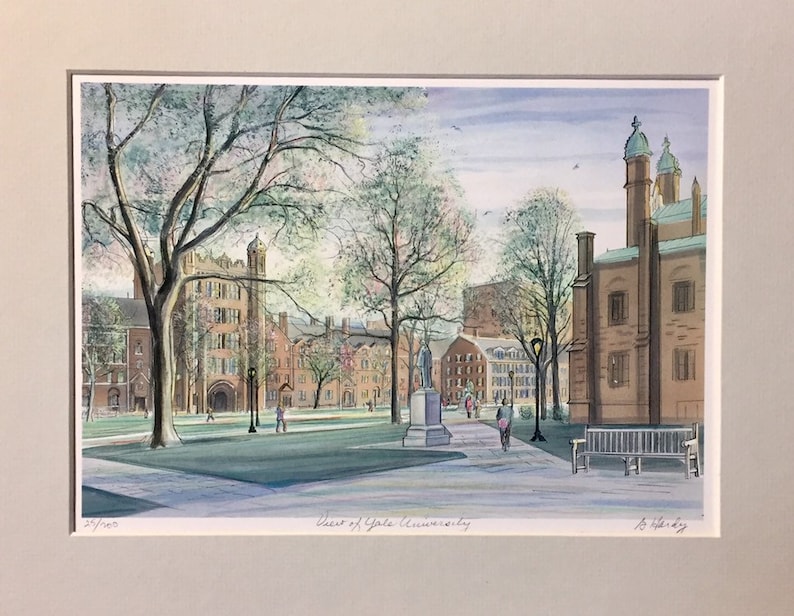 Yale University, wall art of private Ivy League university in New Haven, Connecticut, great graduation gift , 11x14 matted., easy to frame image 2