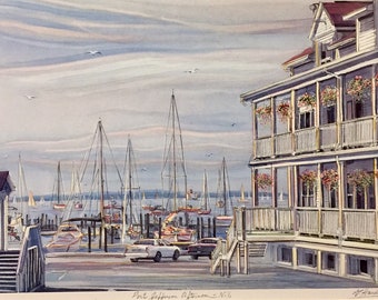 Port Jefferson Afternoon, Long Island’s beautiful port, wall art of  Danford hotel, beloved destination.