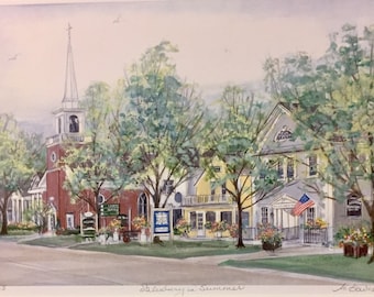 Salisbury in Summer, 11”x14”matted hand-colored print of Northwest corner town established in 1741, 60 square miles of nostalgic beauty.