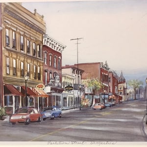 Saugerties New York, Partition Street, beautiful downtown wall art of Ulster County town along Hudson River, from original painting. image 1