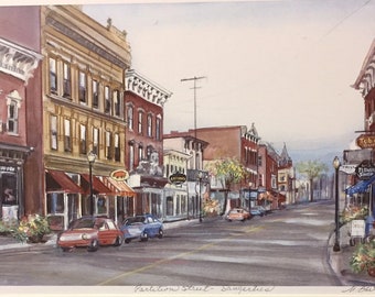 Saugerties New York, Partition Street, beautiful downtown wall art of Ulster County town along Hudson River, from original painting.