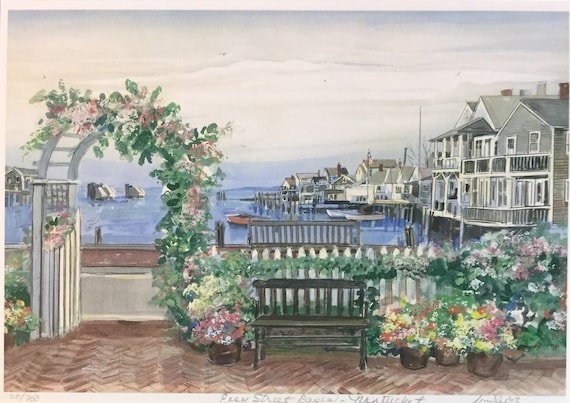 Painted Round Table with Scenes of Nantucket Harbor Painted Round Table with Scenes of Nantucket Harbor