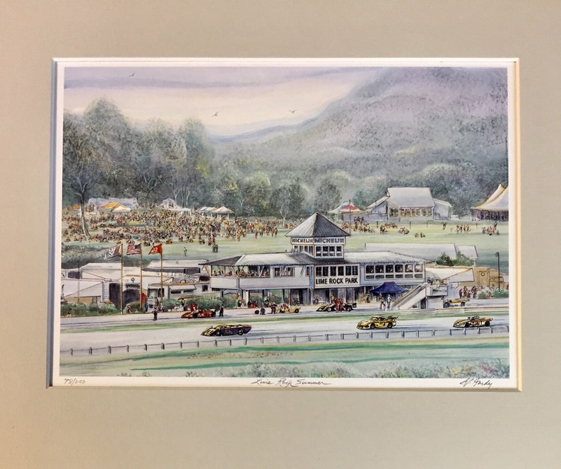 Lime Rock Race Track, Wall Art of Lakeville, Connecticut , beloved destination for racing fans. 11x14 matted Gerald Hardy art . image 3