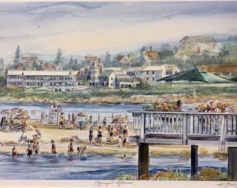 Ogunquit Afternoon, wall art of Maine seacoast town, beloved beach scene of popular Maine town, matted print.